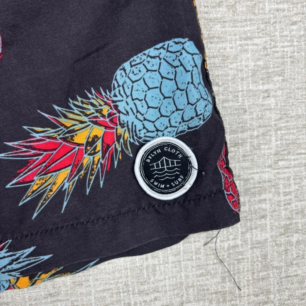 Brooklyn Cloth Mens Kent Ave Volley Swim Trunks Black Pineapple Print Small
